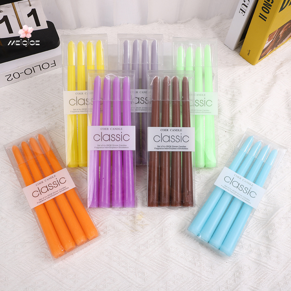 4 unids/caja cono vela 2,2*25cm Internet Celebrity Europea rojo y blanco barra larga vela cena occidental restaurante Pilar cera