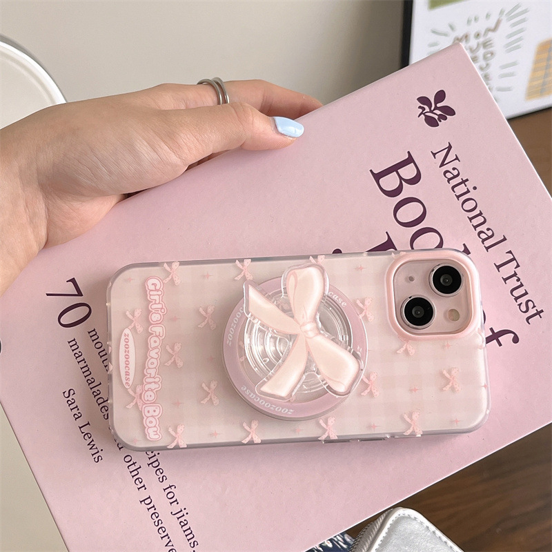Girl ins rosado lazo adecuado para iPhone13 soporte magnético 15ProMax Apple 14P nuevo 12 duro