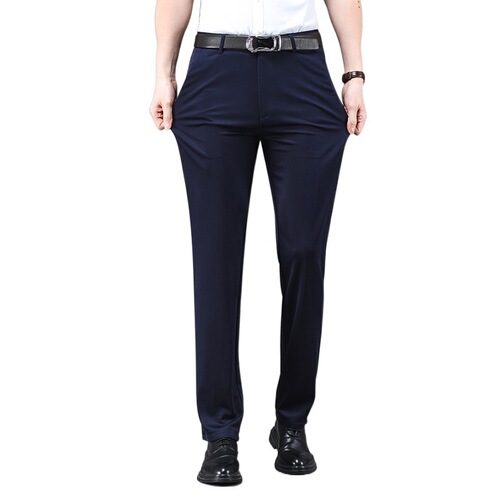 Men's Business Casual Trousers, Straight Leg, Formal, Spring Summer, Loose Fit, Wrinkle-Free, Elastic Suit Trousers