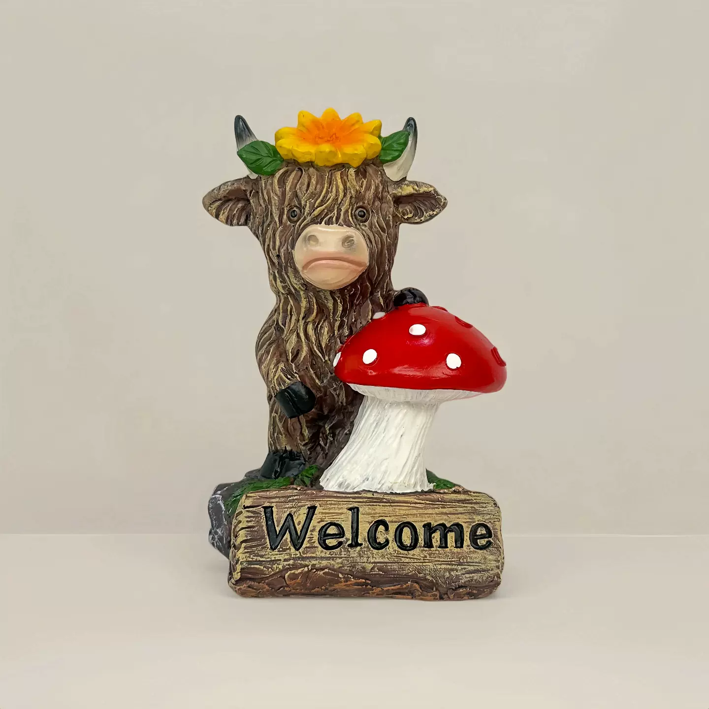 跨境春夏系列高地牛花园庭院户外园林蘑菇花树脂工艺品装饰摆件