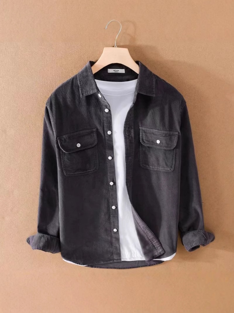 Camisa de manga larga de moda de pana retro japonesa, camisa de pana para hombre, ropa de trabajo juvenil, chaqueta fina suelta de todo fósforo