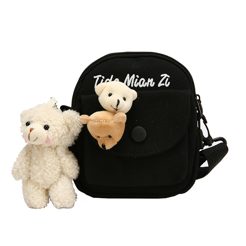 2025 nueva tendencia lona bolso de oso bolso de mujer bolso de hombro casual y simple estilo de alojamiento original japonés encantador.