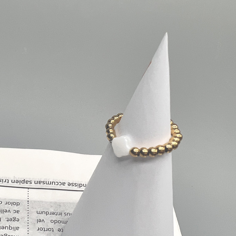 Fashion Heart Shape Flower Stainless Steel Inlay Shell Rings 1 Piece