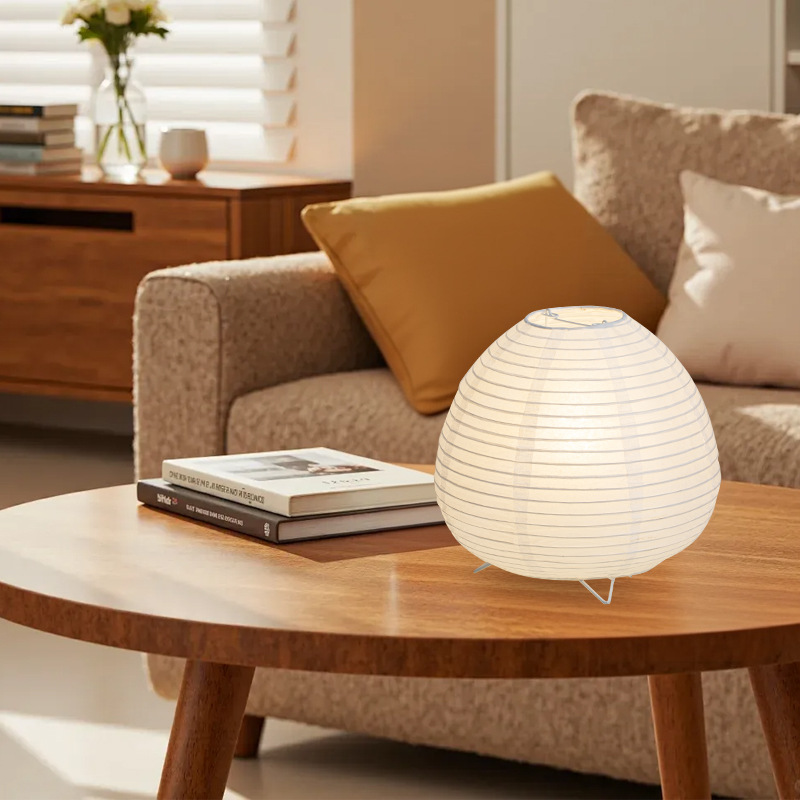 Noguchi Style Japanese Wabi Sabi Rice Paper Table Lamp Night Light_voghion.com
