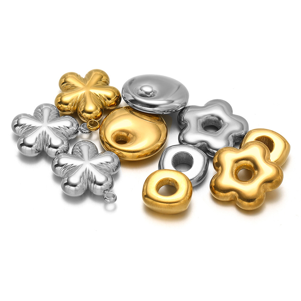 304 Stainless Steel Material 5 PCS/Package 15*15mm 304 Stainless Steel Flower Polished Beads