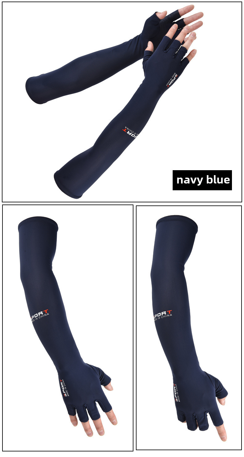 Summer Five-Finger Ice Sleeve Sunscreen Arm Ice Silk Sleeve Half-Finger Gloves for Men and Women Outdoor UV Driving Ride_viptrois.com