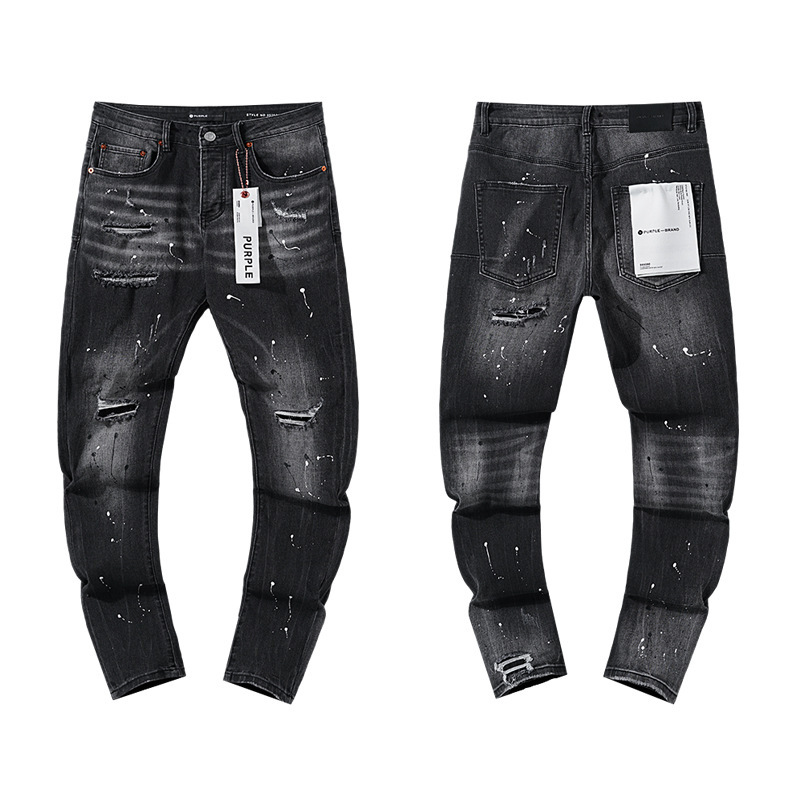 跨境欧美PurpleBrand牛仔裤jeans水洗做旧复古破洞泼墨潮流直筒|undefined