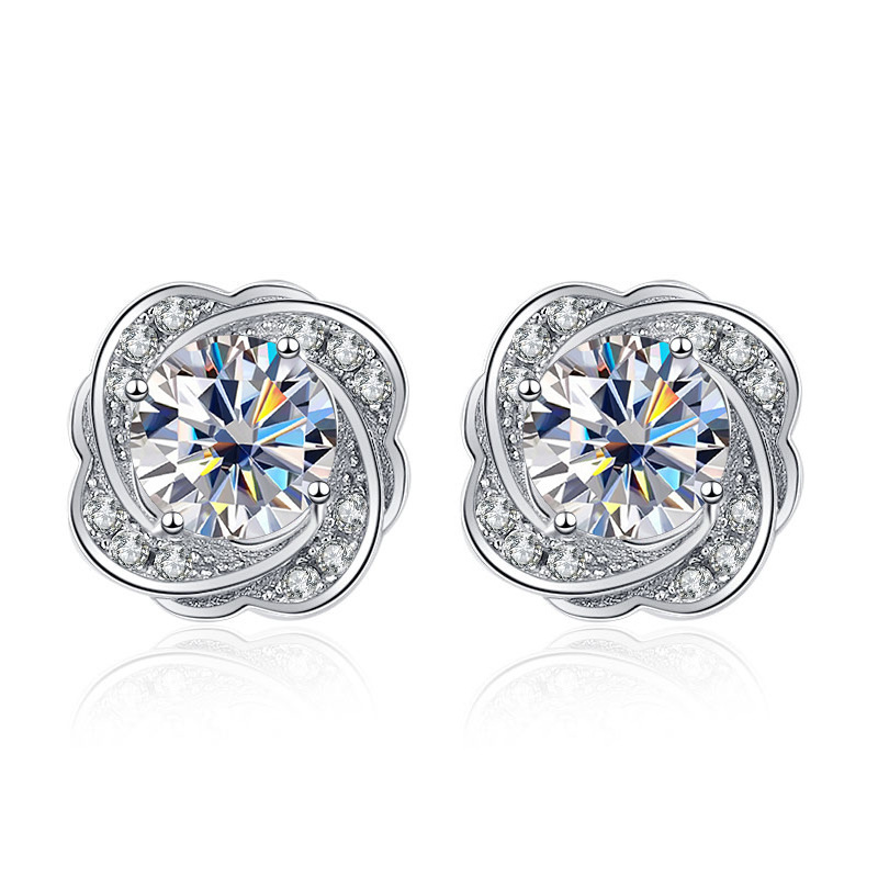 Perforación de diamante de alto nivel de camélia pernos de orejas temperamento de dama flores retro pendientes de plata transfronterizos joyas de estudiantes al por mayor