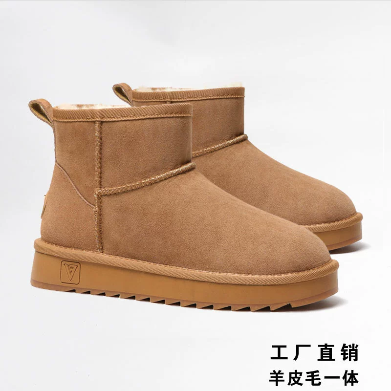 Женские зимние сапоги из овчины, на толстой подошве, новая модель 2025 года, из натуральной кожи до середины икры, утепленные, теплые хлопковые сапоги v018