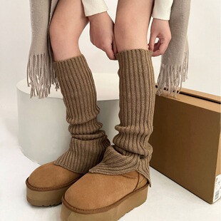 Autumn and Winter Vintage Wool Knitted Heap Leg Cover Side Split Socks East Gate Korean Style Lazy Straight Calf Socks
