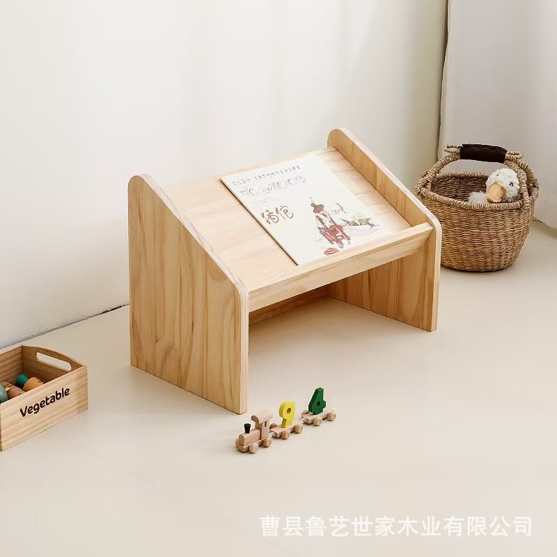 木质书架儿童绘本阅读架小型倾斜看书桌图书角实木杂志架书柜