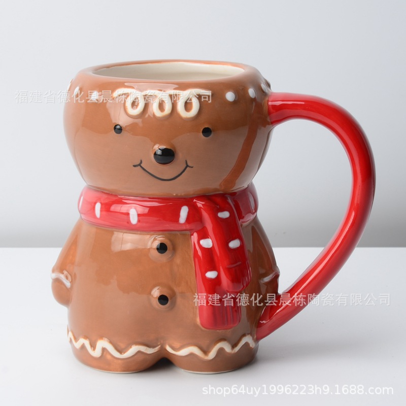 En stock cerámica Navidad hombre taza de pan de jengibre cerámica árbol de Navidad Taza de cerámica panqueque tostada cerámica taza de agua