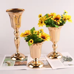 Hanging clock vase electroplated flower device striped dry wrought iron vase wedding vase road guide ornaments table decoration supplies