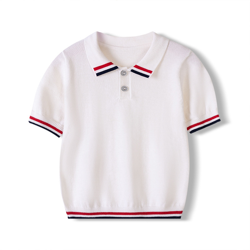 Camisa de polo a rayas para niños de categoría A transfronteriza Camiseta de manga corta para niños Camiseta de punto de solapa para niños transpirable