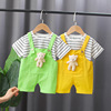 2021 summer new pattern men and women baby suit Boy Cartoon stripe Short sleeved straps suit One piece On behalf of
