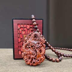 紫檀龍牌吊墜掛件雕刻龍木質飛龍在天手把件項鍊紅木男女款精雕46