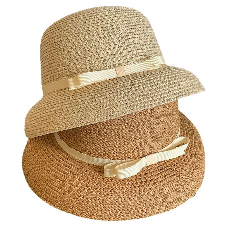 Sombrero de paja estilo Hepburn con lazo, verano 2025, sombrero protector solar para mujer