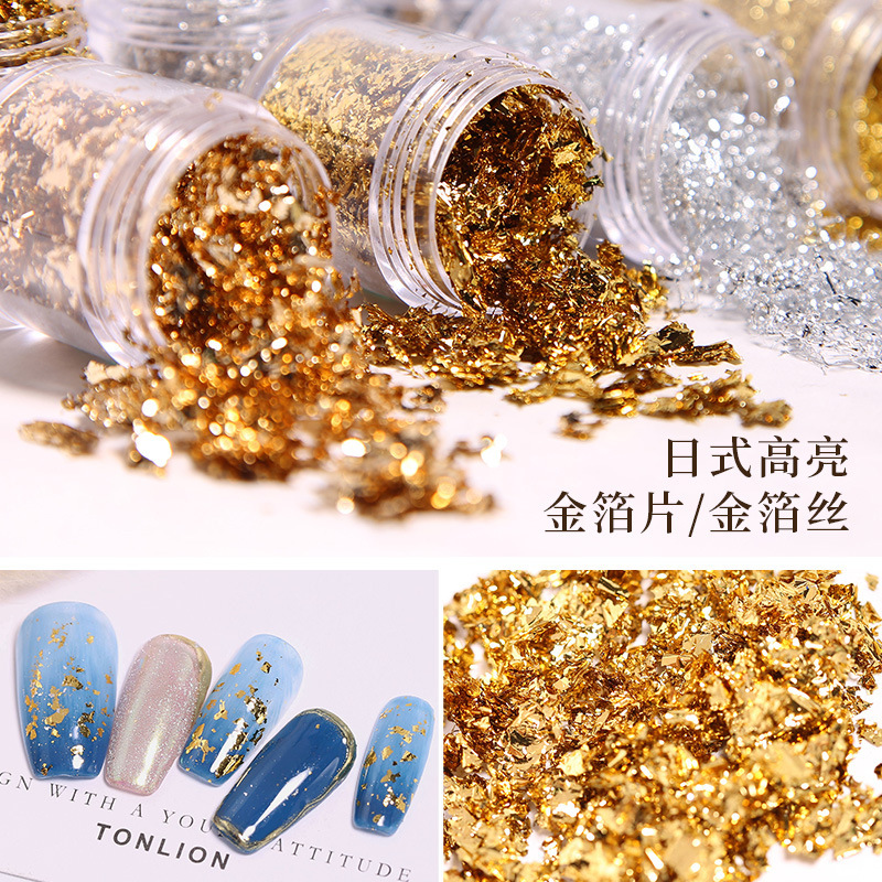 New Japanese Nail Art Gold Foil Paper Fragments Gold Foil Silk Silver Foil Tin Paper Phototherapy Nail Polish Glue DIY Patch Jewelry