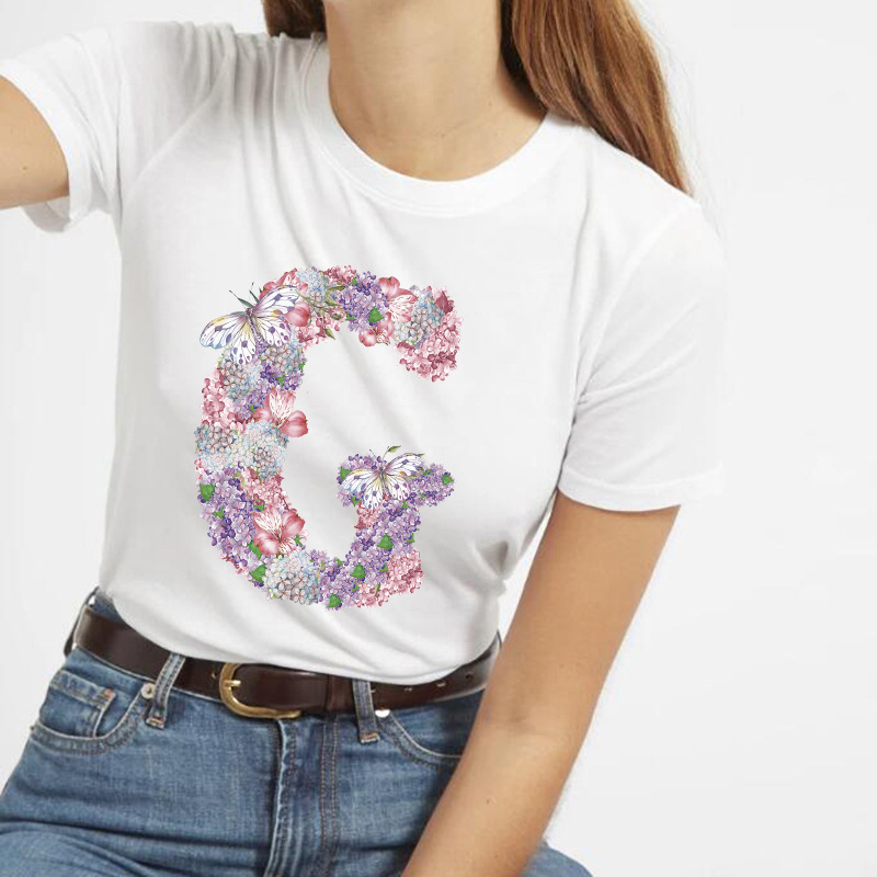 butterfly 26 letters printed short-sleeved t-shirt  NSATE61007