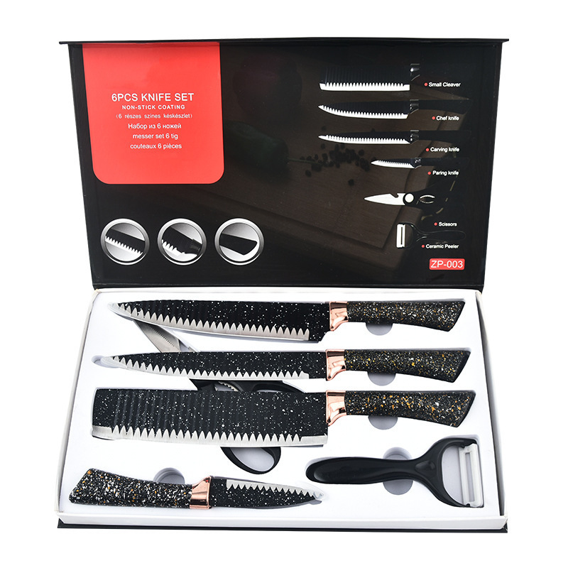 Comercio exterior al por mayor mango de herradura ondulado punto de pulverización conjunto de seis piezas conjunto de cocina de acero inoxidable herramientas de pulverización de pintura comercial