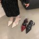 Chunky Heel Shallow-top Wrap Sandals Rear Empty Women's Shoes 2025 Spring and Summer New Patent Leather Pointed Mid-heel Skirt Shoes