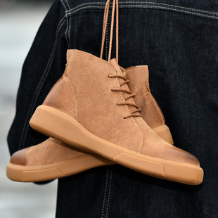 Autumn and winter men's shoes cotton-padded shoes short boots high-top color-polished cowhide plus size cross-border fleece-lined warm outdoor work casual shoes