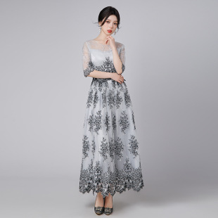 Evening Dress for Women International Station Cross-Border 2025 New Elegant Fashionable Long Slim Lace Dress Can Be Worn at Ordinary Times