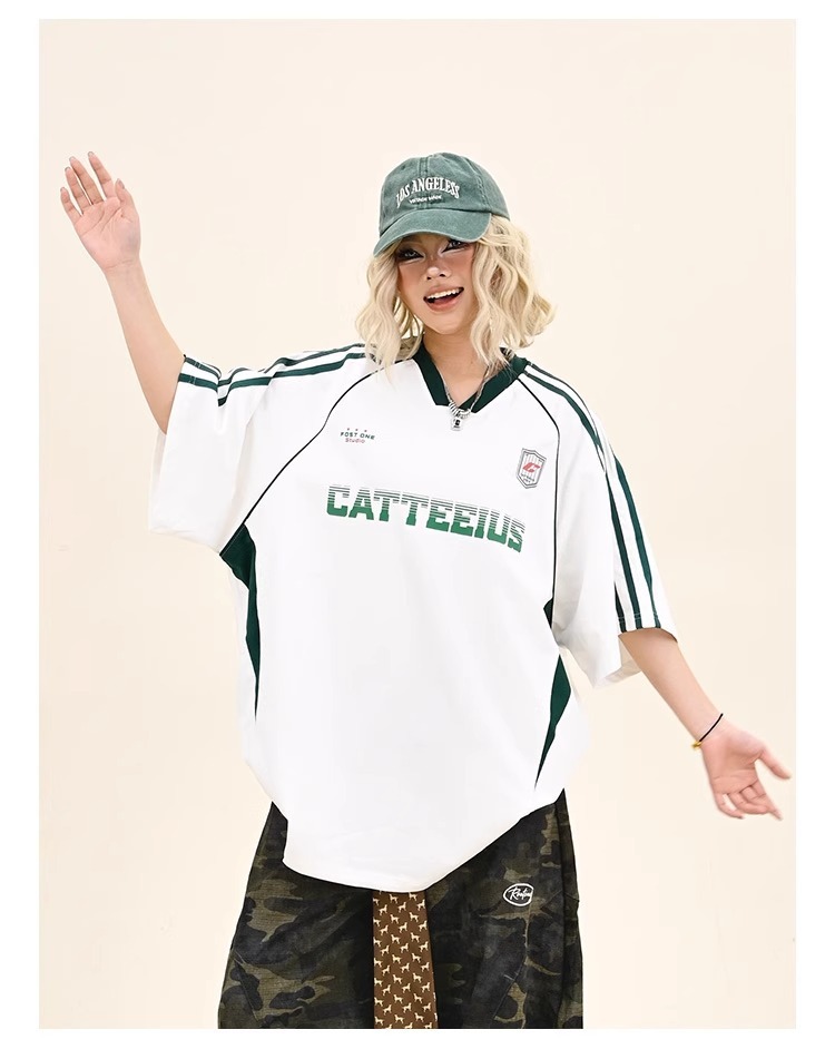 Amrican-styl Sports Short-slv T-shirt Mn And Womn, Loos Fit For Summr, Coupl's Raglan Slv V-nck_viptrois.com