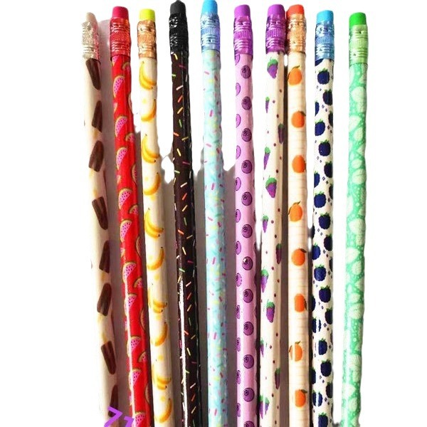 Lápiz de escritura popular de comercio electrónico de carretera Lápiz de letras de sabor de alimentos con borrador