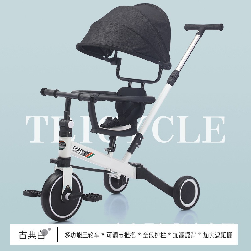 Triciclo multifuncional bicicleta de equilibrio bicicleta ajustable empujador patina para bebés caminante plegable con un botón