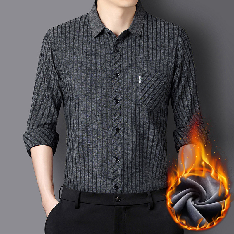 Mulberry Silk fleece-lined Thickened Warm Long-sleeved Shirt for Autumn and Winter Middle-aged Men's Business Casual Real Pocket Iron-free Shirt Mulberry Silk fleece-lined Thickened Warm Long-sleeved Shirt for Autumn and Winter Middle-aged Men's Business Casual Real Pocket Iron-free Shirt