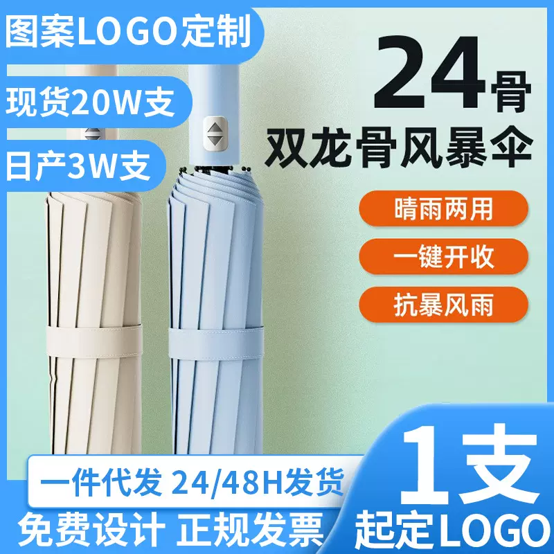 全自动24骨双龙骨商务男士伞防晒防紫外线广告伞加固抗风折叠雨伞