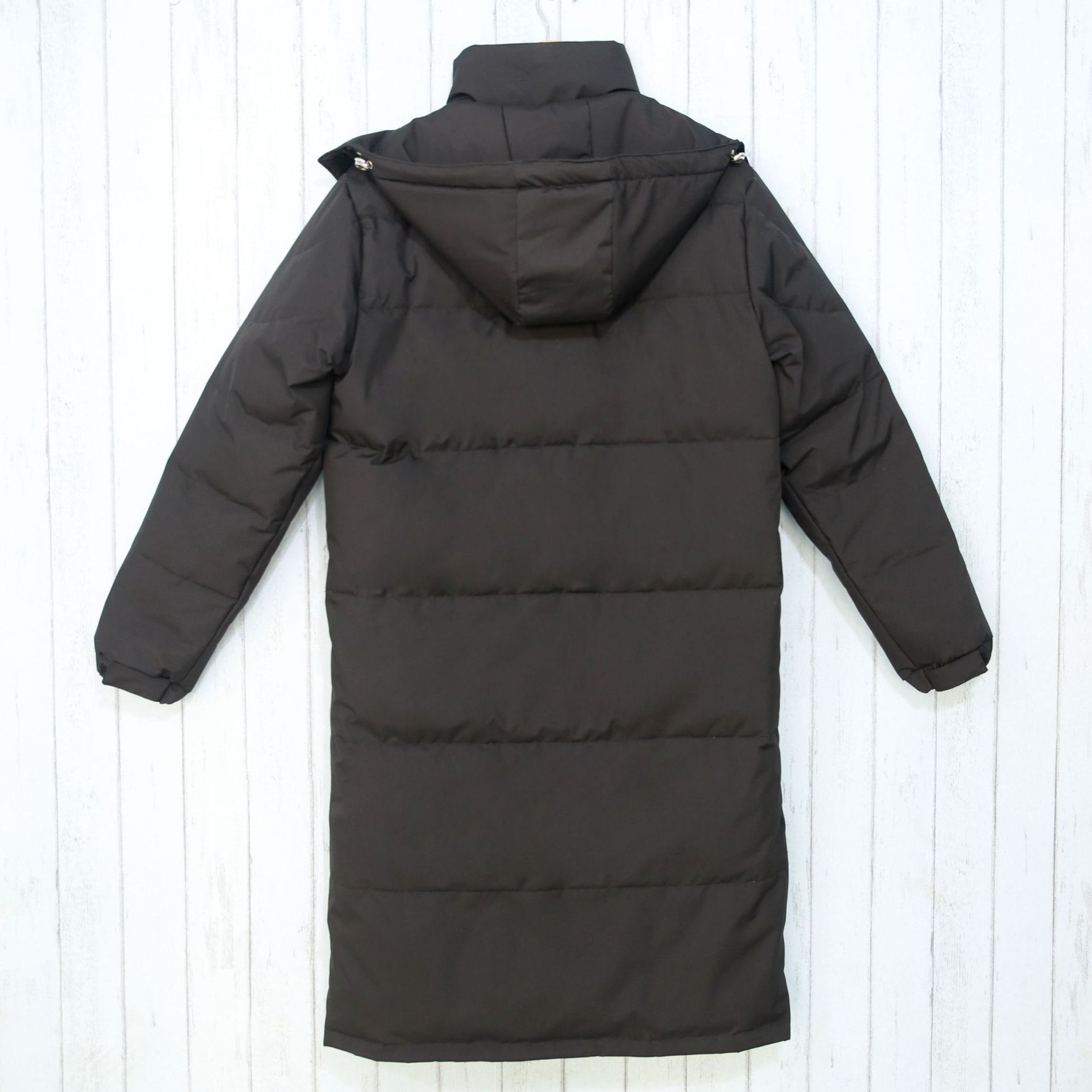 Abrigo largo de plumón negro para hombre y mujer, largo hasta la rodilla, plumón de pato blanco 550FP, capucha desmontable, impermeable y lavable a máquina._voghion.com
