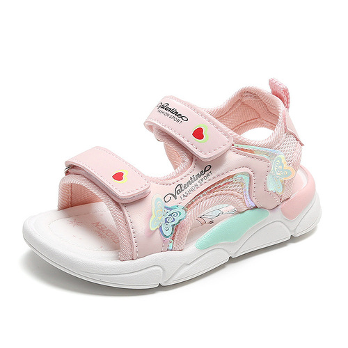 Girls Sandals Open Toe 2024 Summer New Children's Beach Shoes Cartoon Little Girls Princess Shoes Soft Sole Baby Shoes