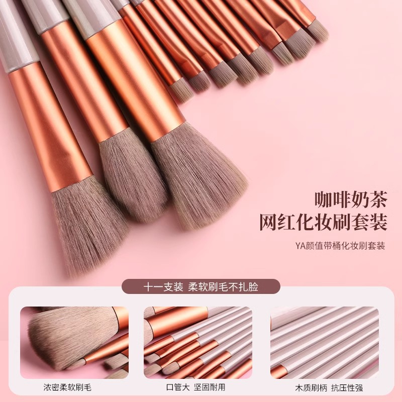 Juego de pinceles de maquillaje, pincel de sombra de ojos, base de maquillaje, rubor, juego de corrector de alto brillo, juego completo de herramientas de pincel, cabello suave genuino