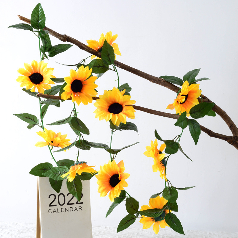 Flor de girasol vid flor artificial hogar Sling Decoración girasol vid fotografía apoyos flor falsa al por mayor