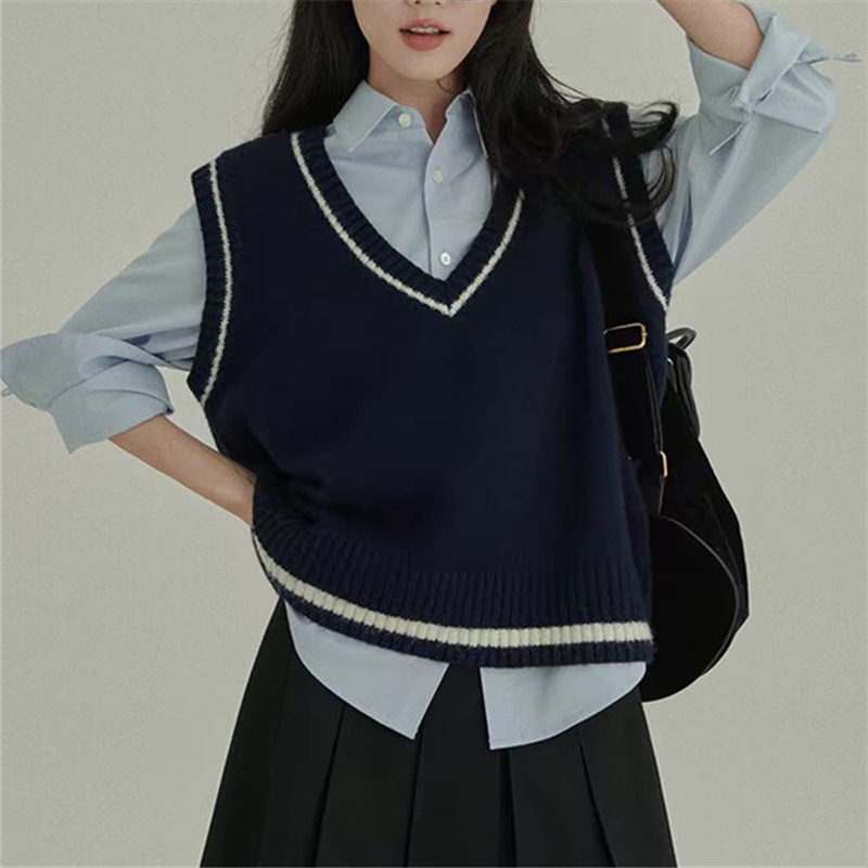 24 Dongpuyuan nuevo estilo de estilo universitario chaleco de punto suelto de primavera y otoño para mujeres collar en V