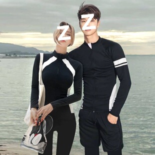 Korean Wetsuit Women's Long-Sleeved Couple Sun Protection Split Zipper Slim Swimsuit Snorkeling Quick-Drying Surfing Jellyfish Swimsuit