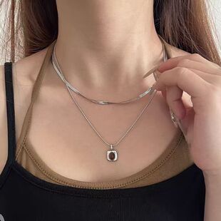 Double-layer Tiger's Eye Pendant Necklace Women's Simple Daily All-match Temperament Advanced Sense Design Sense Student Trendy Clavicle Chain