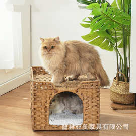 跨境手工编织宠物窝四季通用猫咪窝床落地式猫爬架栖息猫吊床狗窝