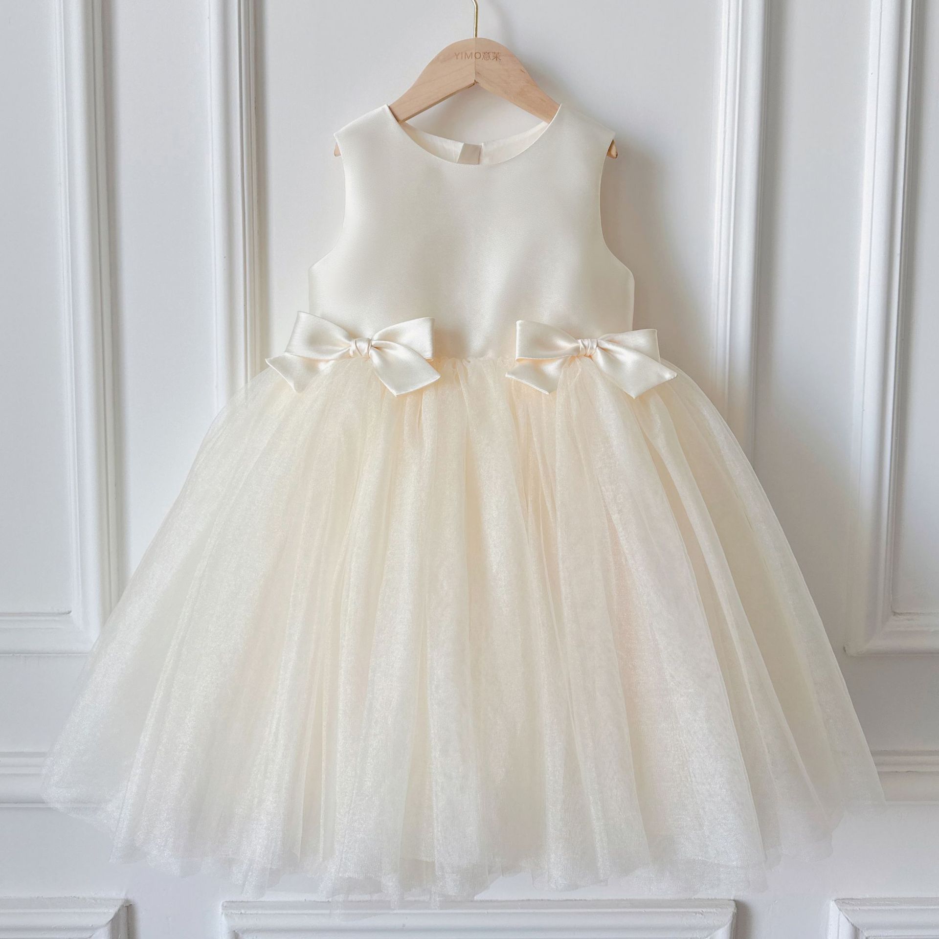 Vestido infantil elegante de tule sem mangas com laço, estilo princesa francesa, tamanho 1 (aproximadamente R$ 7.500)._voghion.com