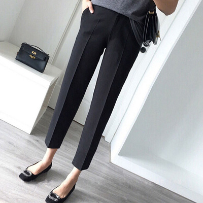 大码女裤2021秋季新款休闲黑色九分裤女胖妹妹宽松显瘦高腰哈伦裤|ms
