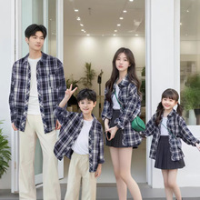 时尚洋气亲子装2025新款春装一家三口四口格子衬衫母女装衬衣外套
