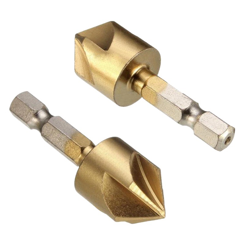 Carpintería Dispositivo de biselado de cinco cuchillas mango hexagonal titanio plateado 6-19 traje al por mayor 90 grados cuchillo de biselado broca herramienta de desbarbado