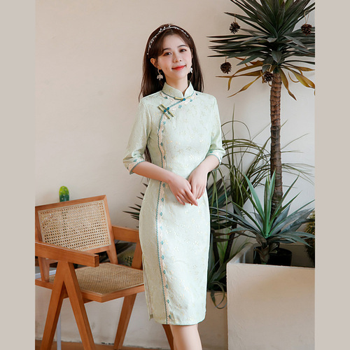 Pink green lace Chinese dress paragraphs young girl heart China wind tide female cheongsam qipao dress