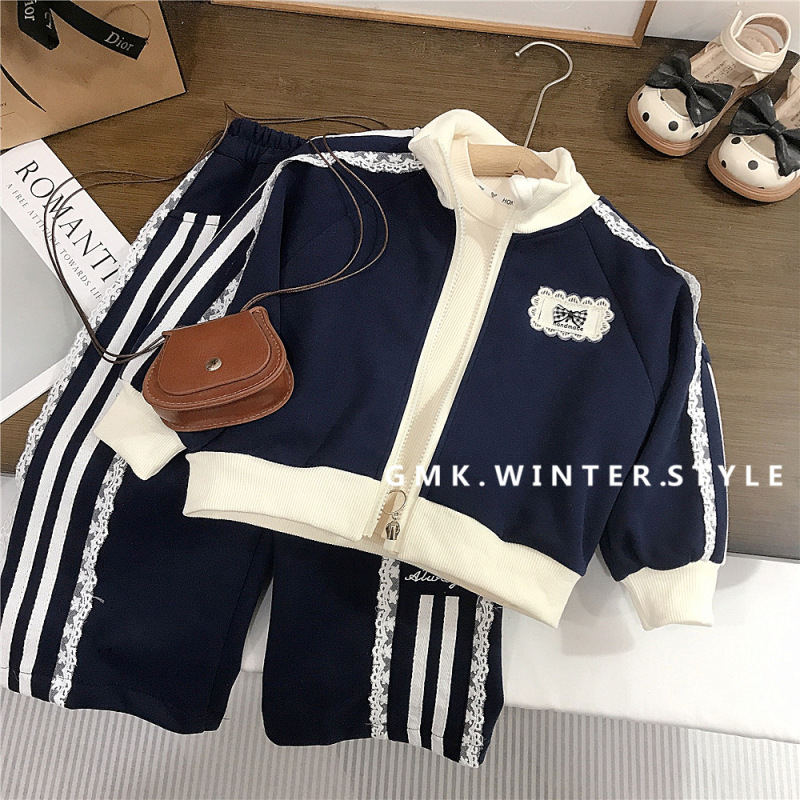 女童春秋套装新款儿童洋气时髦运动服中小童休闲卫衣两件套潮外贸|undefined