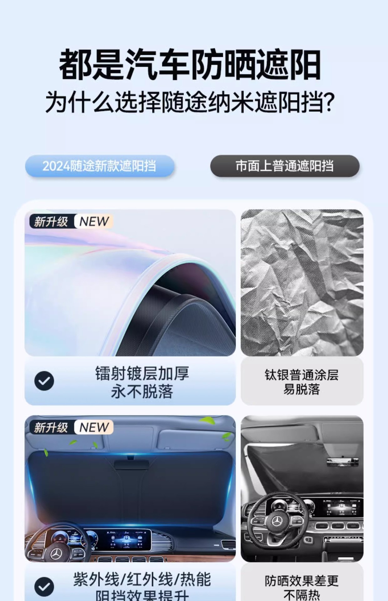 2025 new cross-border laser foldable sunshade sun protection and heat insulation front sunshade titanium silver sunshade