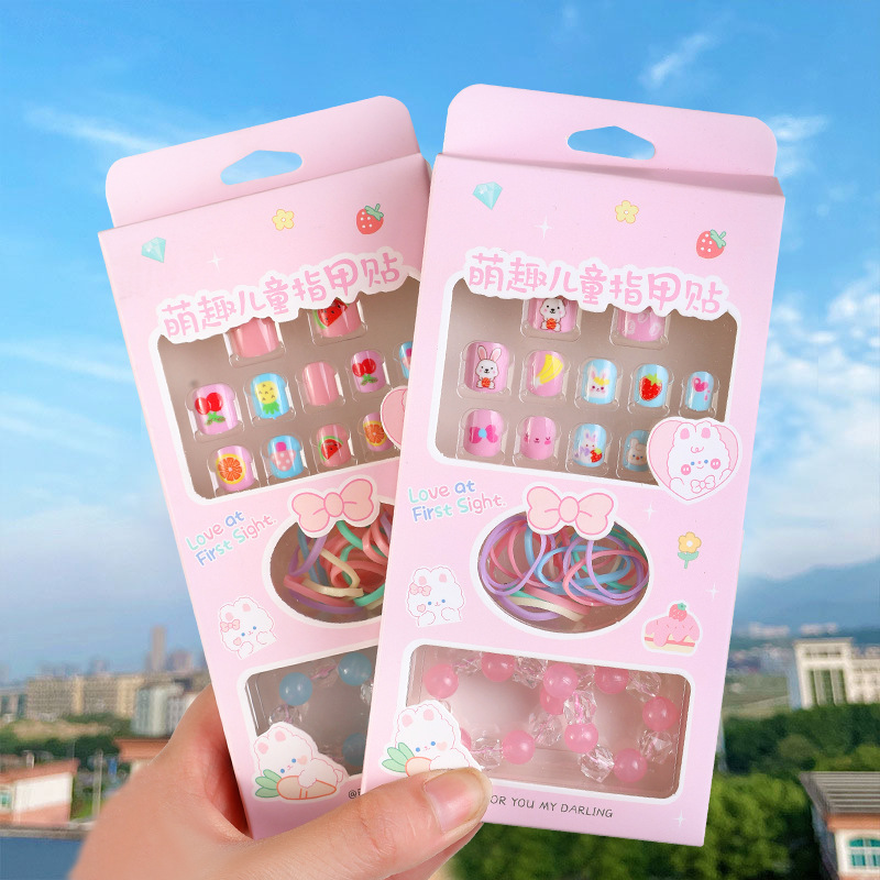 Children's Nail Patch Nail Patch Wear Armor New Wearable Bracelet Rubber Band Cartoon Toy Set Nail Patch