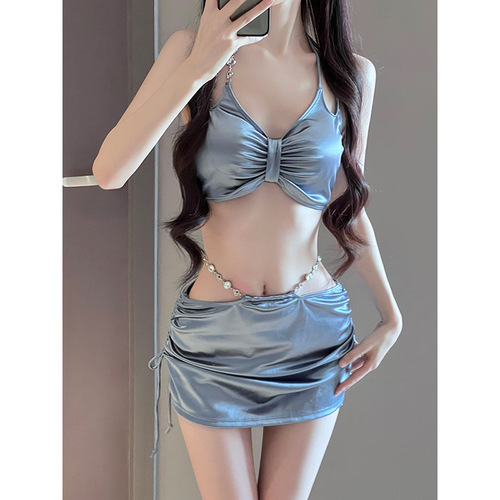 2024 New Swimsuit Women's Silver High-End Sexy Split Three-piece Set Hot Spring Vacation Fashion Bikini Hot Girl Outfit