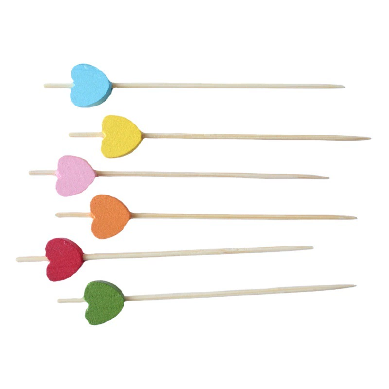 Зубочистки в форме красных сердец, 100 штук в упаковке, разные цвета, одноразовые, для фруктов, декоративные, для творчества, для сэндвичей, бамбуковые шпажки.